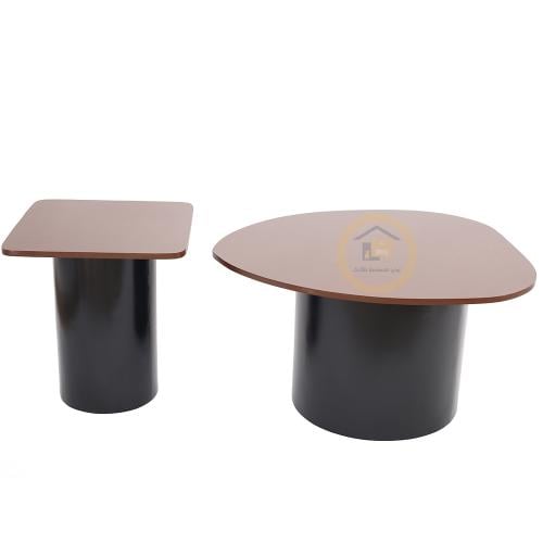 طقم طاولتين قهوه لون اسود وبني قاعدة معدن وسطح قشر...