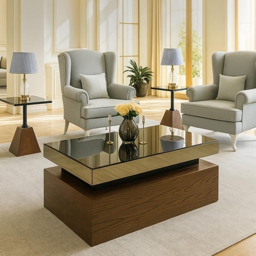 طقم طاولة ضيافة مع 4 خدمة لون بني موديل عصري