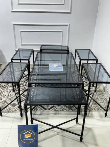 طقم طاولات ديكور 7قطع سطح زجاج سكريت ضد الكسر