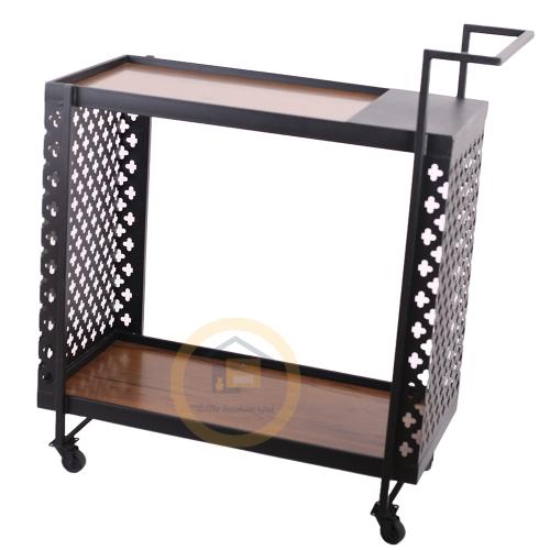 عربية ضيافة دورين سطح خشب لون بني قاعدة معدن قص لي...