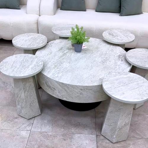 طقم طاولات. بديل رخام خشن 5قطع