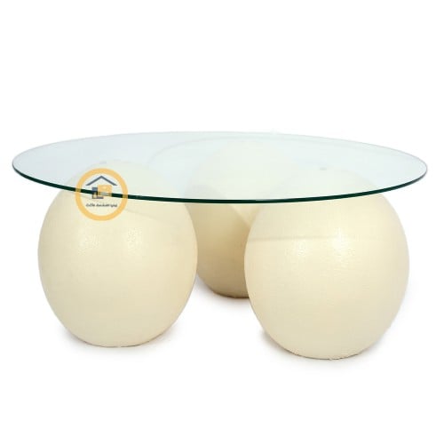 طاولة تقديم رخام صناعي بشكل كورة لون بيج خشن سطح ز...