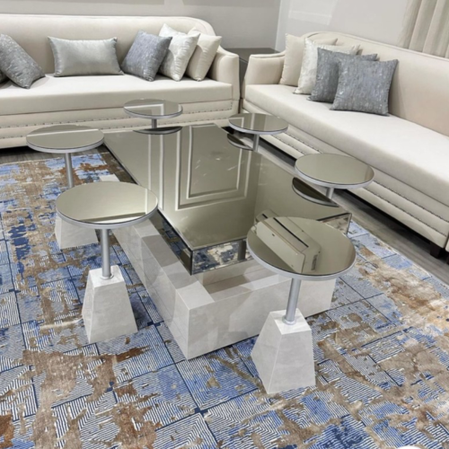 طقم طاولات 7قطع سطح مراية بني