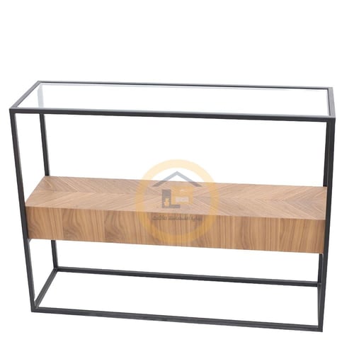 طاولة مدخل كونسول سطح زجاج وتحت قشرة جوز