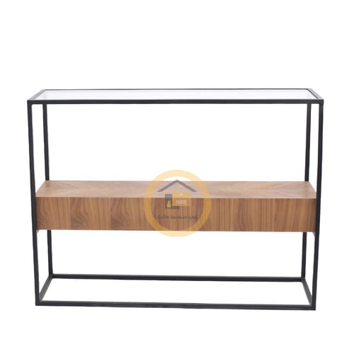 طاولة مدخل كونسول سطح زجاج وتحت قشرة جوز