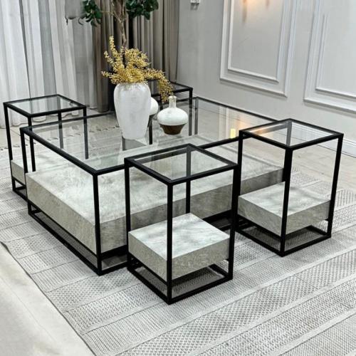 طقم طاولات سطح زجاج مع بديل رخام