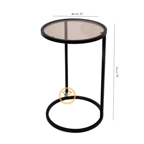 طاولة خدمة قاعدة حديد أسود وسطح زجاج بني شفاف
