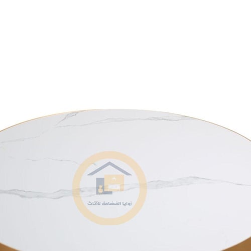 طاولة قهوة دائرية لون ذهبي سطح بديل رخام لون ابيض