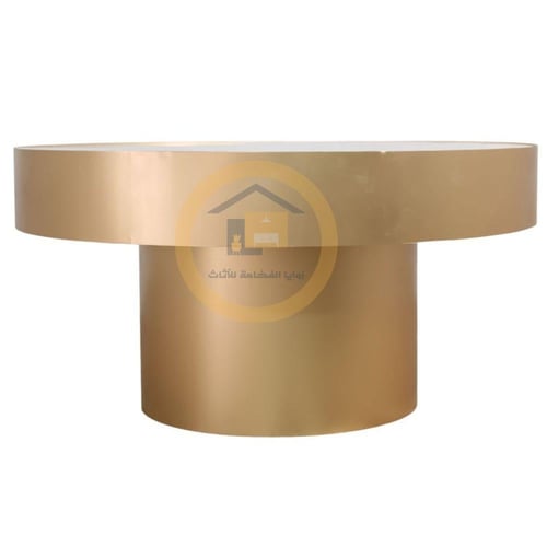 طاولة قهوة دائرية لون ذهبي سطح بديل رخام لون ابيض