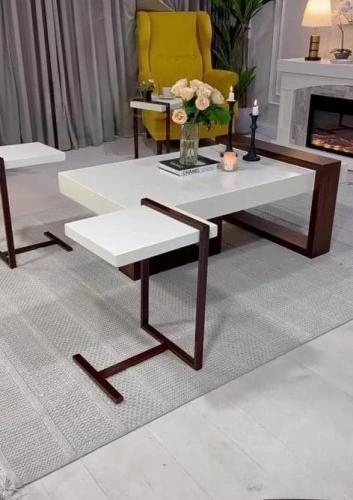 طقم طاولات قهوة باللون الأبيض و البني