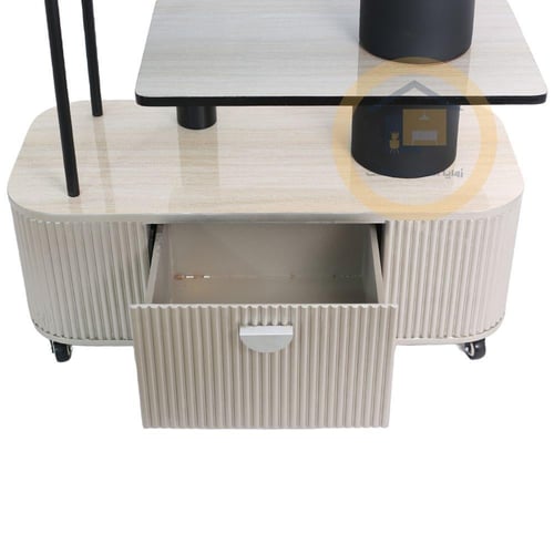 عربية تقديم ديكور خشب مع درج لون شمباني واسود