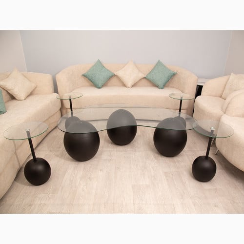 طقم طاولة رخام صناعي شكل كره لون أسود وسطح زجاج مع...