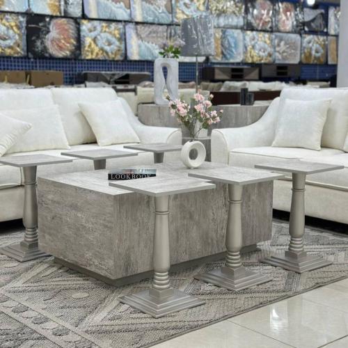 طقم طاولات بديل رخام مع 6 خدمة