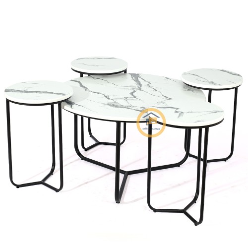 طقم طاولة تقديم مع 4 طاولات خدمة لون اسود