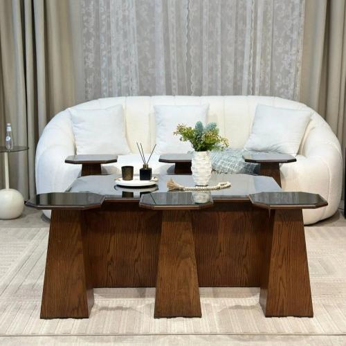 طقم طاولات سنديان بني سطح مراية