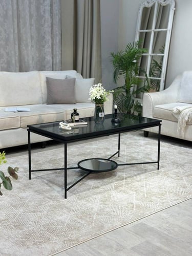 طقم طاولات فخم بسطح زجاج أسود – تصميم عصري يجمع بي...