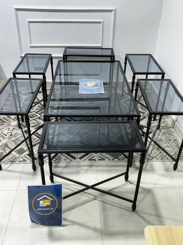 طقم طاولات ديكور 7قطع سطح زجاج سكريت ضد الكسر