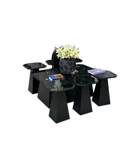 طقم طاولة خدمة خشبي لون اسود مرايا مستطيل 7 قطعة