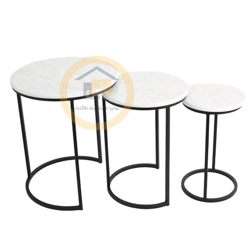 طقم طاولات جانبية لون اسود وسطح خشب لون ابيض رخامي