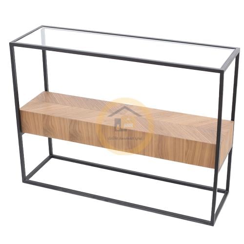 طاولة مدخل كونسول سطح زجاج وتحت قشرة جوز