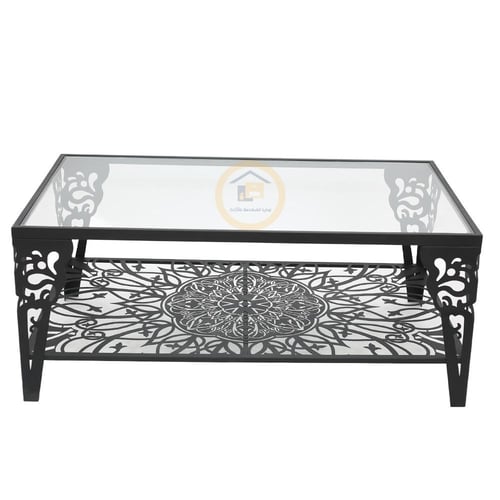 طقم طاولة قهوة ليزر دورين لون اسود مطفي سطح زجاج ش...