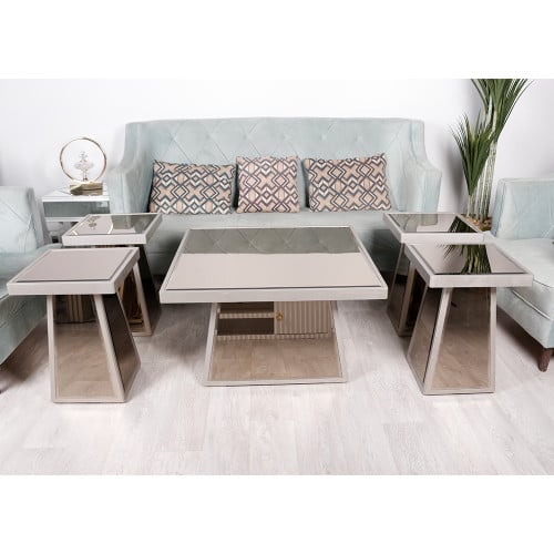 طقم طاولات ضيافة شكل حديث 5 قطع مكونة من الخشب وال...