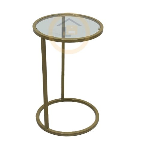 طاولة خدمة سطح زجاج شفاف وقواعد حديد لون ذهبي