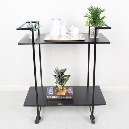 عربية تقديم حديد سطح خشب اسود