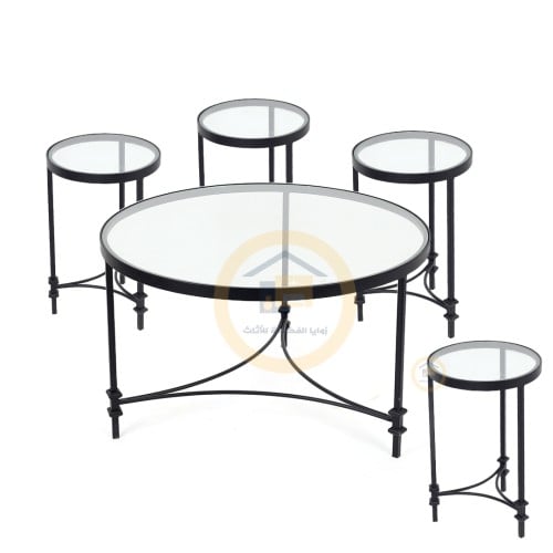 طقم طاولات زجاج شفاف عموداسود