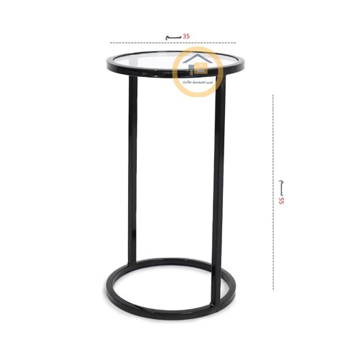 طاولة خدمة حديد لون أسود وسطح زجاج شفاف