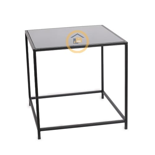 طاولة خدمة فاخرة بقواعد حديدية سوداء وسطح زجاجي أس...