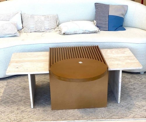 طاولة قهوة رخام ترفنتينوو طبيعي حزام خشب