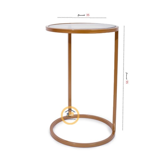 طاولة خدمة شكل دائري لون ذهبي سطح زجاج بني