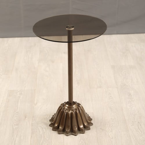 طاولة خدمة السطح زجاج بني القاعدة رخام صناعي