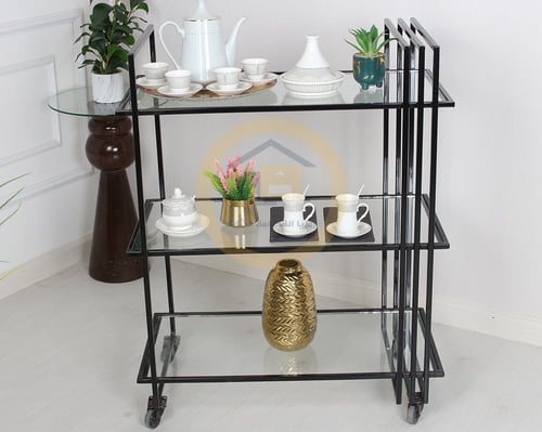 عربية تقديم لون أسود 3 دور سطح زجاجي