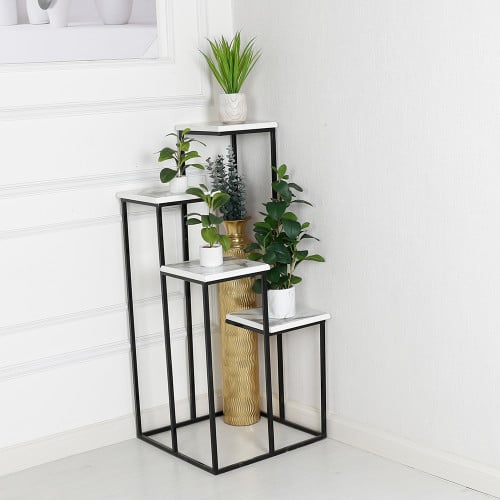 حامل زهور من الحديد متعدد الطبقات لون أسود