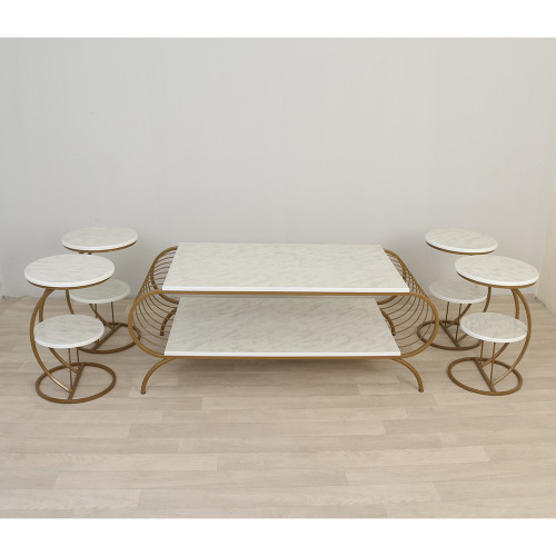 طقم طاولة تقديم طعام 5قطعة القاعدة حديد السطح خشب