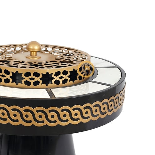 منقل دائري ديكور ليزر لون اسود وذهبي مع كفرات