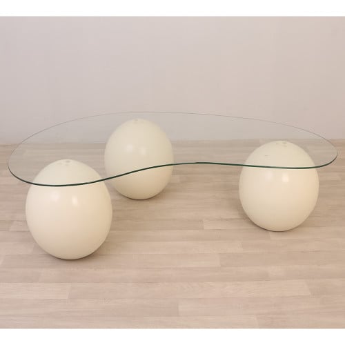 طاولة تقديم رخام صناعي بشكل كرة لون أبيض وسطح زجاج...