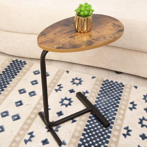 طاولة خدمة السطح خشب والقاعدة حديد لون أسود