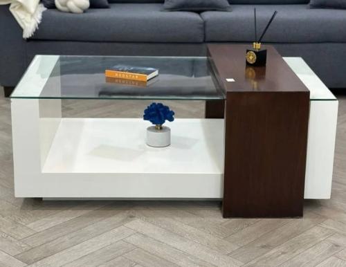 طاولة ضيافة بقزاز شفاف و مع رف جانبي متحرك