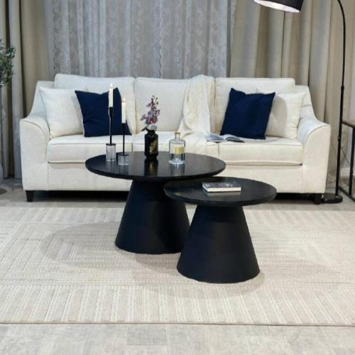 طقم طاولتين عمود صاج أسود خشب سنديان لون أسود