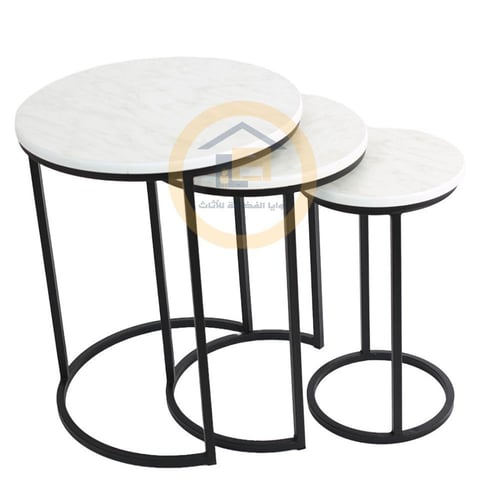 طقم طاولات جانبية لون اسود وسطح خشب لون ابيض رخامي