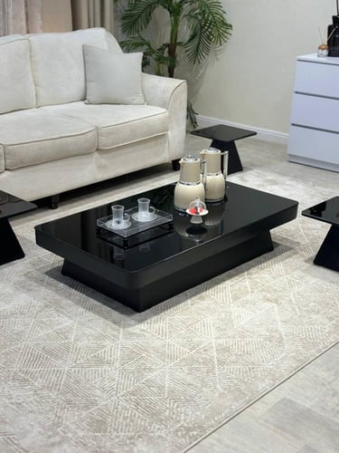 طقم طاولة ضيافة ارضي مع 4 طاولات خدمة بلون الاسود