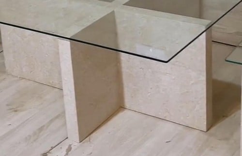 طاولة مفرد بديل رخام سطح زجاج شفاف