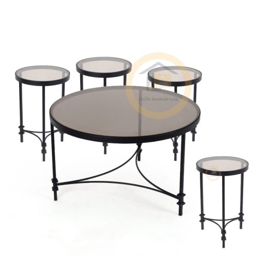 طقم طاولات زجاج عسلي عمود اسود