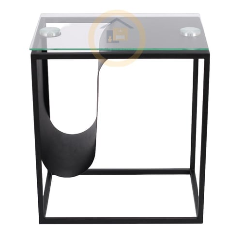 طاولة تقديم مع 4 طاولات خدمة لون اسود سطح زجاج شفا...