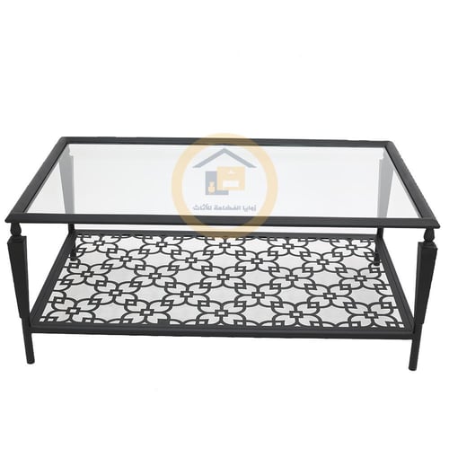 طقم طاولة تقديم مع 4 طاولات خدمة لون اسود قص ليزر...