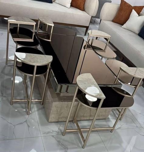 طقم طاولات 7قطع سطح مرايه بني قاعده طاوله بديل رخا...