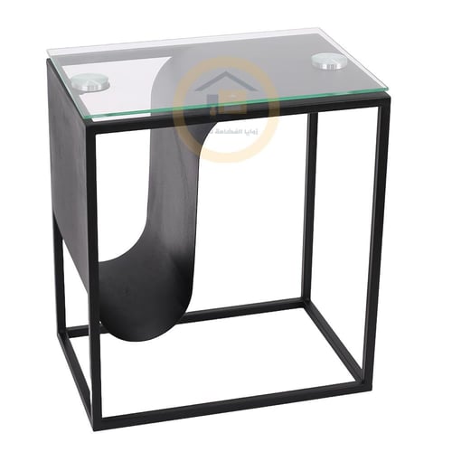 طاولة تقديم مع 4 طاولات خدمة لون اسود سطح زجاج شفا...